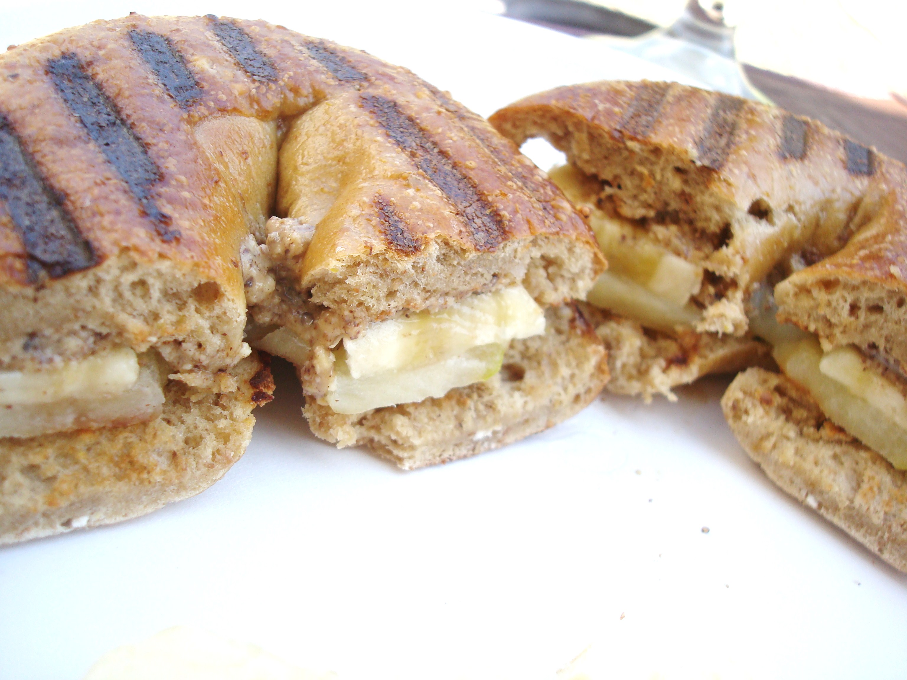 Grilled Almond Butter Apple Banana Bagels