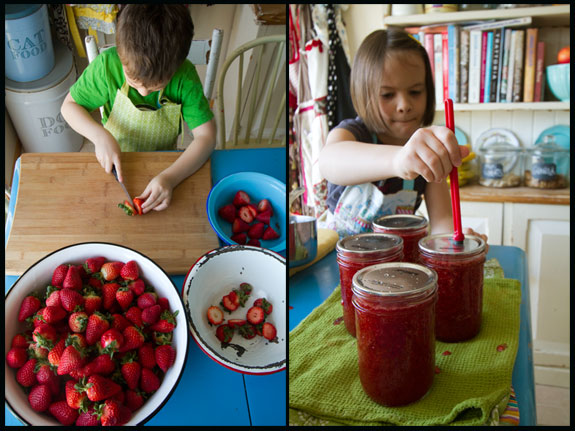 kids in the kitchen making jam