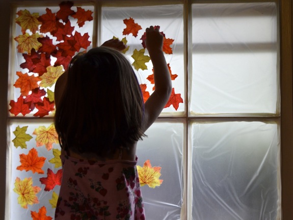 Fall Leaf Sticky Window Activity (with an alternative to contact