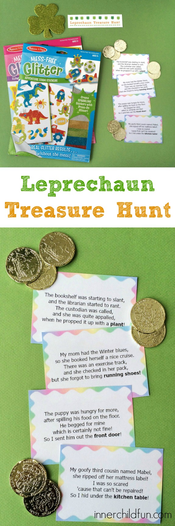 Leprechaun Treasure Hunt Clues -- free printable