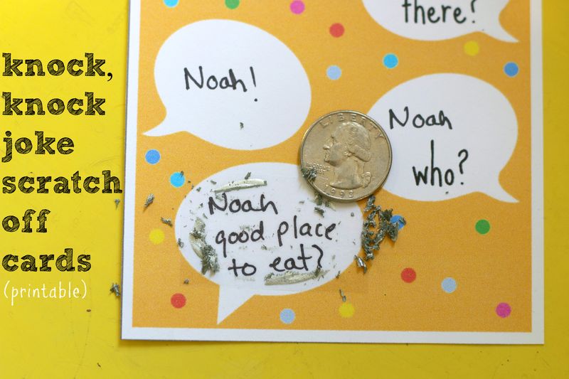 20 Knock Knock Jokes for Kids -- with scratch off card printable!