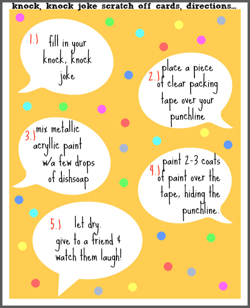 20 Knock Knock Jokes for Kids -- with scratch off card printable!