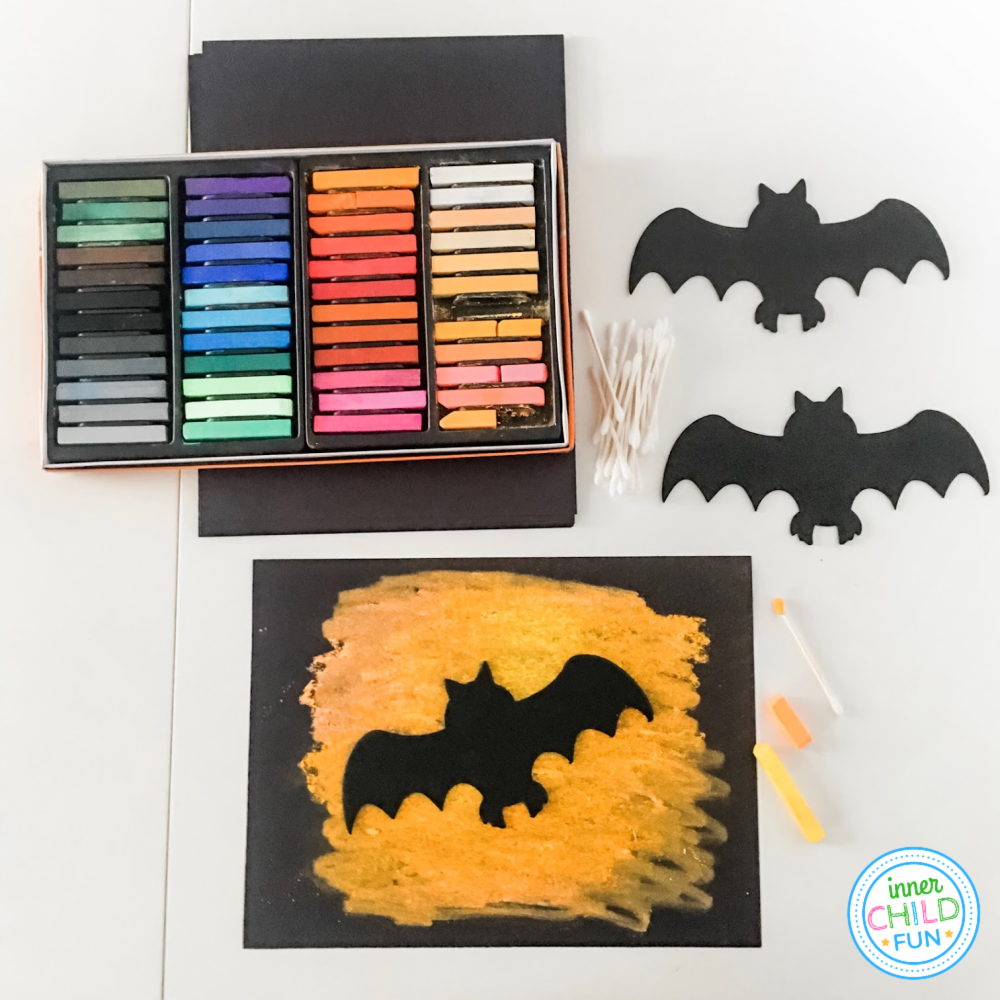 Spooky Bat Chalk Pastel Art Project for Kids - Projects with Kids