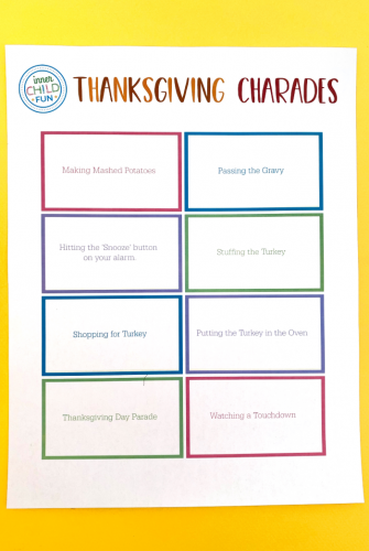 Thanksgiving Charades Game for Kids