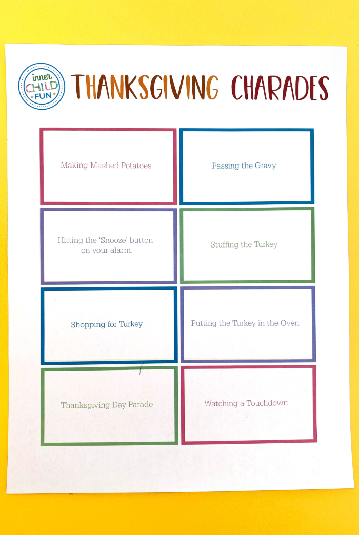 Thanksgiving Charades Printable