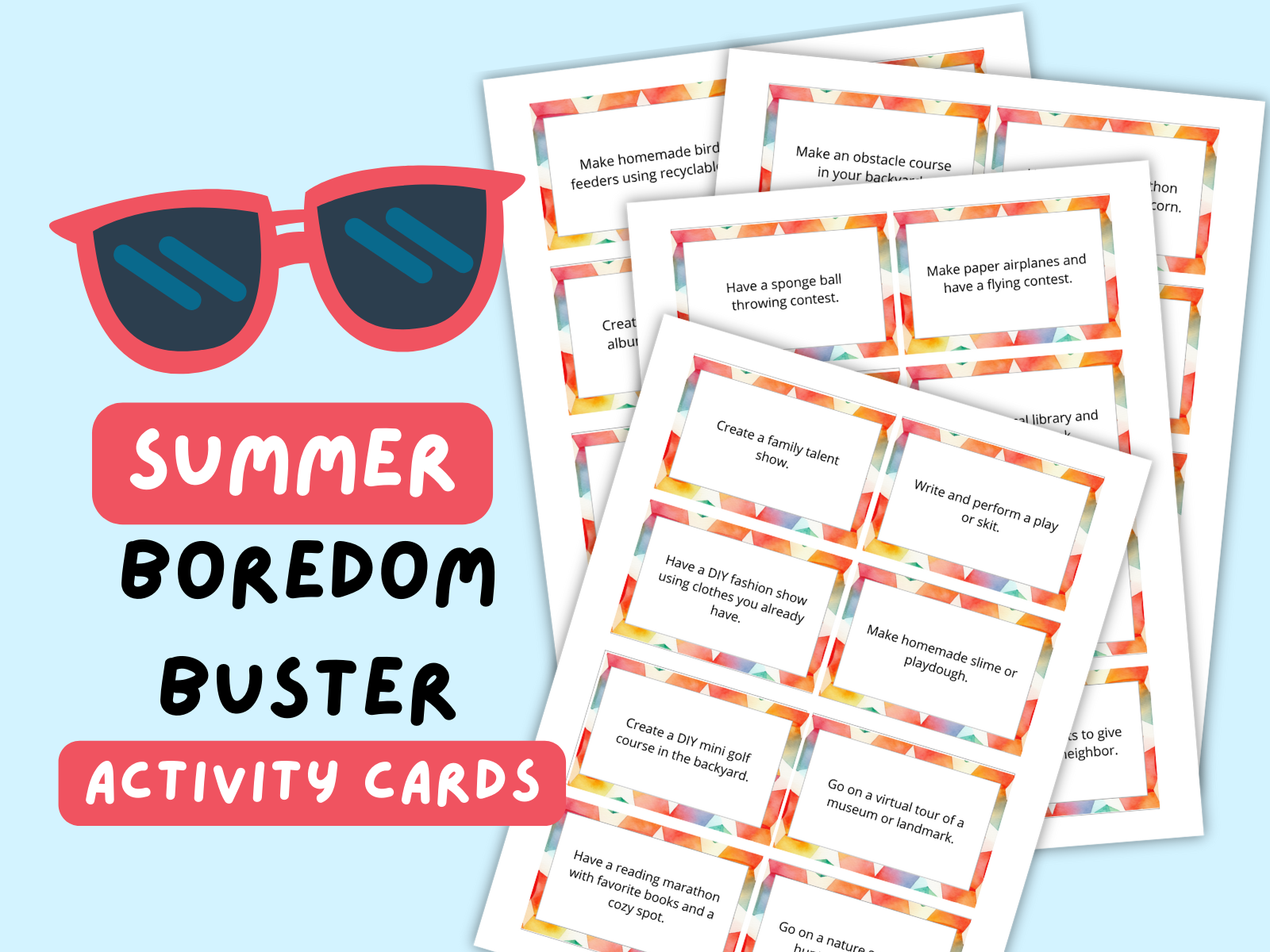 summer boredom buster activity card set